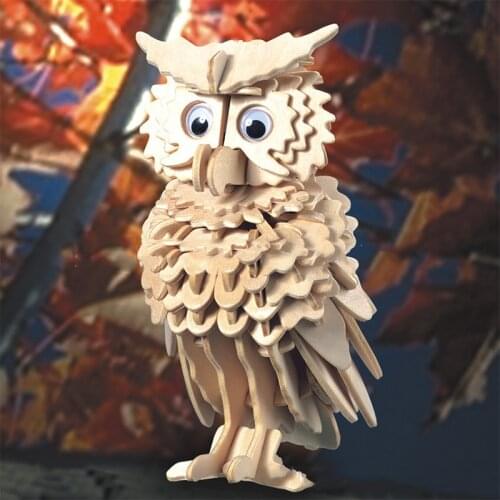 High Quality Wooden DIY Owl Shape Puzzle Toys For Children Magical Animals 3D Assemble Puzzle Birthday Xmas Gift for Kids Adults