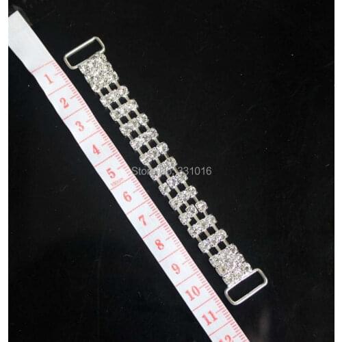 4pcs 3 Rows Crystal Rhinestone Bikini Connectors Buckle Silver Metal Chain For Swimming Wear Suits Bikini Decoration