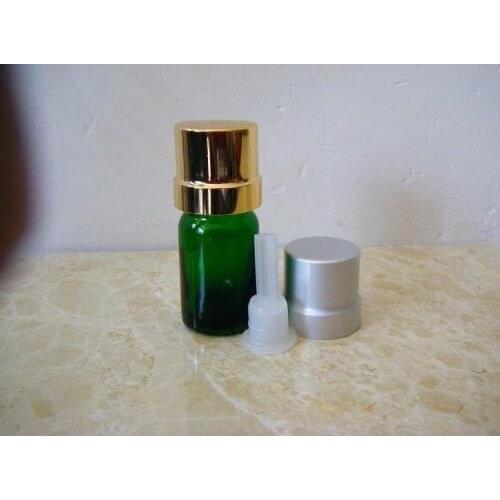 5ml green essential oil bottle with silver/gold electronic aluminum cap ,plastic dropper for cosmeticl packaging