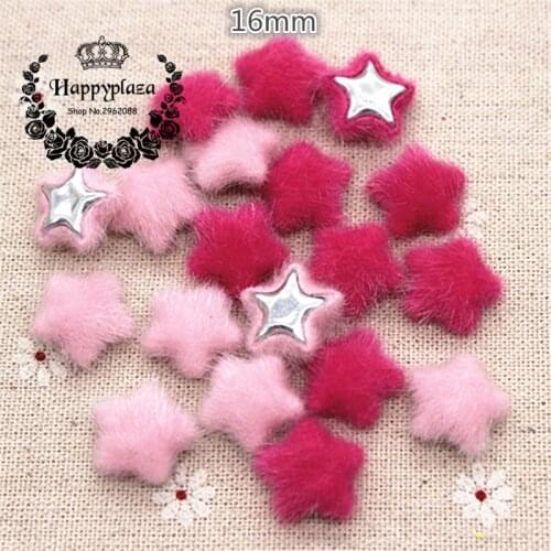 50pcs 16mm Cute Hot Pink/Pink Hariy Fabric Covered Star Buttons Home Garden Flatback Cabochon Crafts Scrapbooking DIY