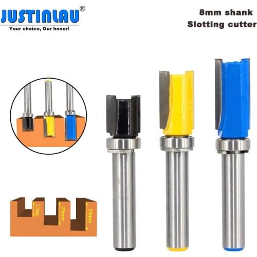 8mm Shank Woodworking Milling Cutter Trimming Head with Bearing Straight Knife Woodworking Milling Cutter Gong Machine Slotting
