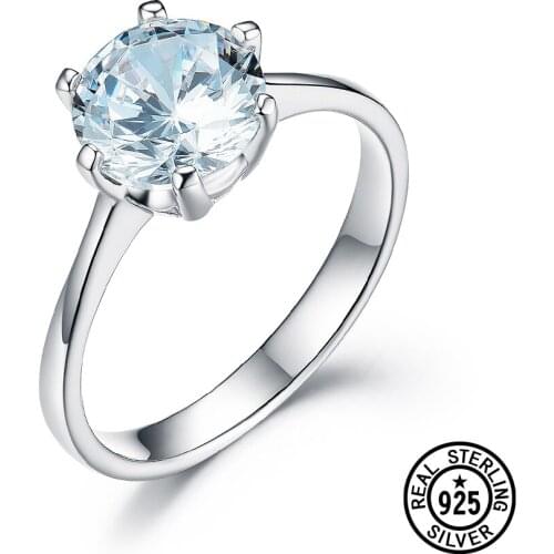 925 Sterling Silver Classic Solitaire Clear Round Zircon Simple Design Rings For Women Anniversary Gift Fine Jewellery