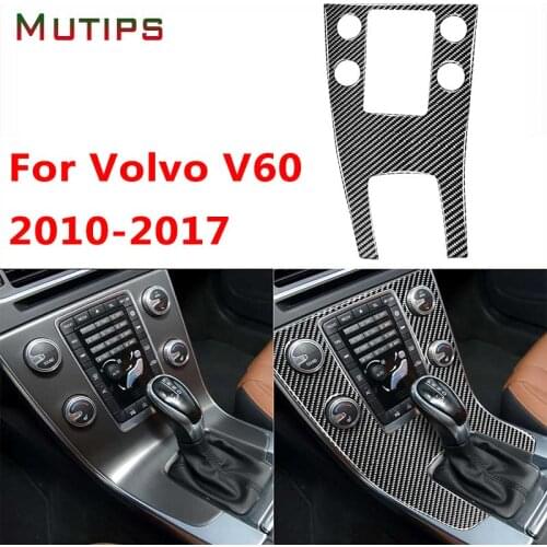 Mutips Car Center Console AC Button Panel Gear Frame Trim Cover Carbon Fiber Mouldings For Volvo V60 2010-2017 S60 2010-2018