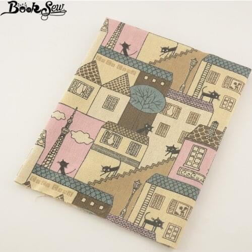 Booksew Sewing Tissu Home Textile For Tablecloth Pillow Bag Curtain Cushion Zakka Print House and Cat Design Cotton Linen Fabric