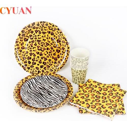 Baby Shower Kids Birthday Party Supplies Leopard Zebra Disposable Tableware Paper Plates Jungle Forest Animal Theme Party Decor