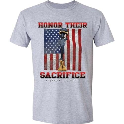 Honor Sacrifice T-Shirt POW MIA Military Memorial Army American Flag Tshirt Gray