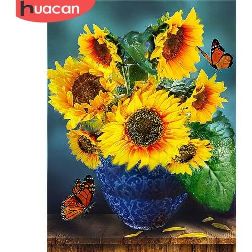 HUACAN 5D Diamond Painting Sunflower Full Square New Arrival Diamond Mosaic Cross Stitch Picture Of Rhinestone Home Decoration