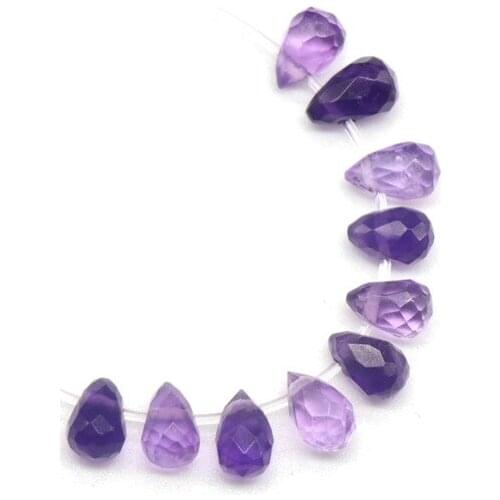 ICNWAY 10pieces Natural Amethyst Facted Coin Oval Water Drop Gemstone Beads Faceted for Silver 925 Jewelry Making Earring
