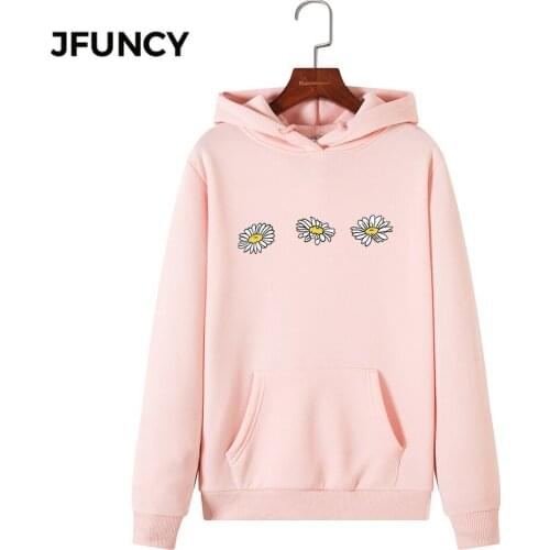 JFUNCY 2020 Autumn Women Hoodies Oversized Long Sleeve Hooded Female Pullover Sweet Daisy Print Woman Casual Sweatshirt