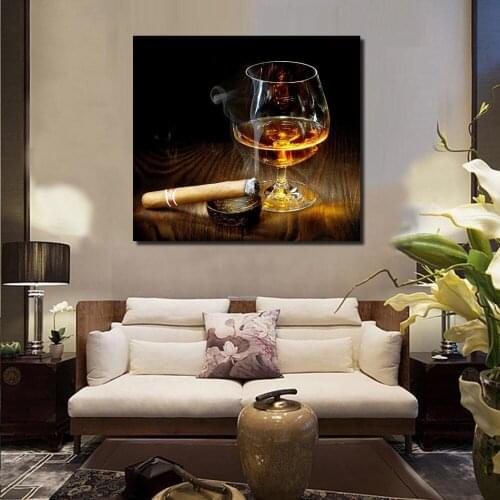 JQHYART Oil Painting Wall Art Canvas Decorative Living Room Cigars And Wine Painting Wall Painting Picture No Frame
