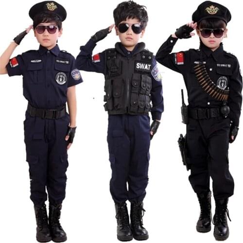 Boys Policemen Costumes Children Cosplay for Kids Army Police Uniform Clothing Set Long Sleeve Fighting Performance Uniforms