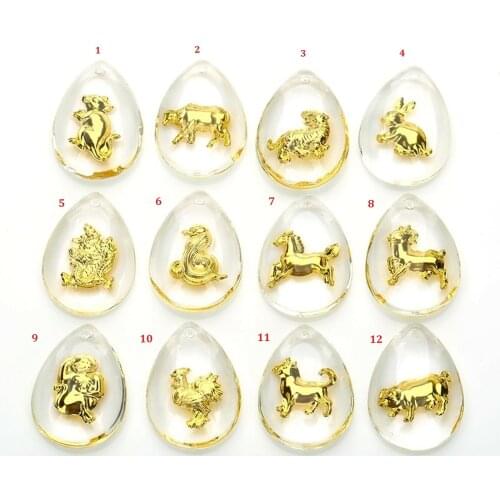 24K Yellow Gold &Crystal Pendant Man Womans Lucky Chinese Cartoon Zodiac Crystal 30*20mm Fine Pendant