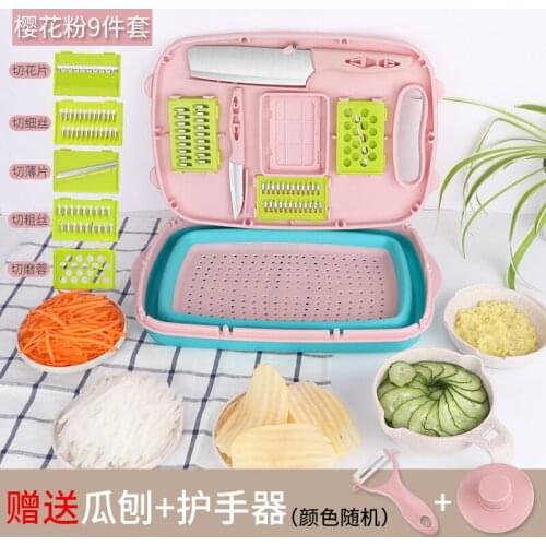 Multifunctional kitchen vegetables basin Cutting board shredder potatoes peeled fruit peeler household knives pink knife set