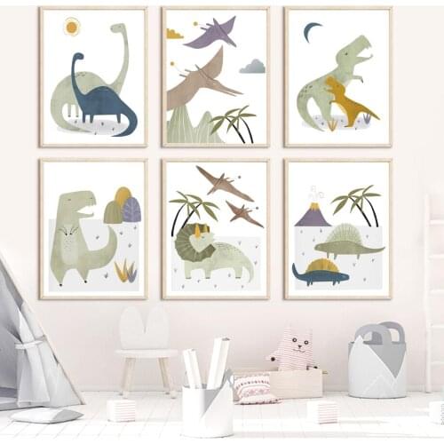 Nursery Education Jurassic Dinosaur Wall Art Canvas Painting Nordic Posters And Prints Wall Pictures Baby Kids Kawaii Room Decor