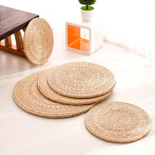 Natural Color Knitted Cattails Flat Seat Cushion Handcrafted Comfortable Thick Floor Mat For Zen Yoga Practice