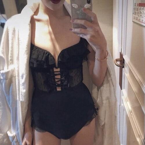 New One-Piece Swimsuit Ladies Sexy Lace Gathered Bikini Summer Beach Swimsuit swimwear women