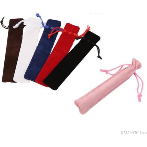 Wholesale 1000pcs/lot good quality crystal ballpoint velvet pen bag pen pouch pen case with rope 6 colors