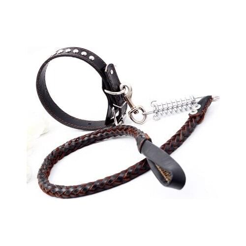 Pet Dog Leash Collar Adjustable Thick Eight Strand Knitted Leash Metal P Chain Durable Small Medium Large Dog Pet Training Leash