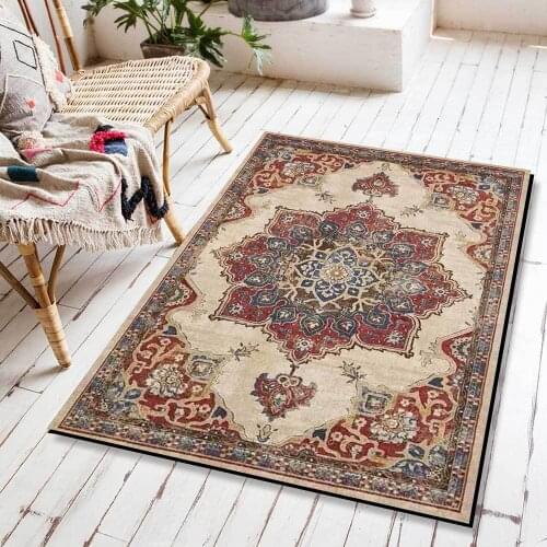 Persian Ethnic Style Living Room Sofa Table Non-Slip Floor Mat Retro Red-Brown Geometric Carpet and Rug Bedroom Bedside Tapete