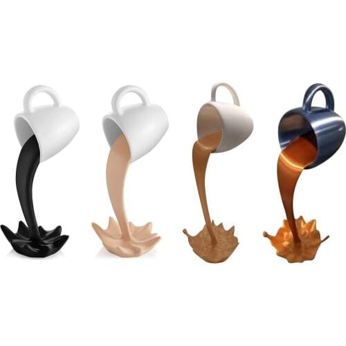 Floating Coffee Cup Sculpture Pouring Liquid Splash Mug 3D Art Ornaments for Office Desktop Home Kitchen Decor