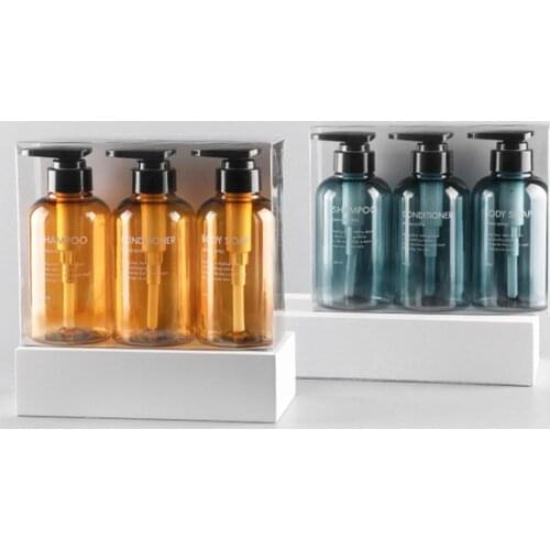 3Pcs 500ml Empty Bottle Set Shampoo Shower Gel Hair Conditioner Press Pump Soap Dispenser Body Wash Bathroom Refillable Bottle