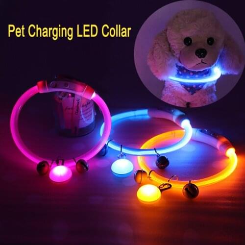 Dog Collar Adjustable Luminous Safety Night Light Cat Necklace Puppy Dogs Collars Flash Glowing USB Led Pets Collars With Bells