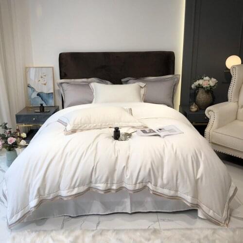 Luxury Embroidered Hotel Bedding Set Premium Soft Silky Egyptian Cotton Queen King Duvet Cover Set Fitted Bed Sheet Pillowcases