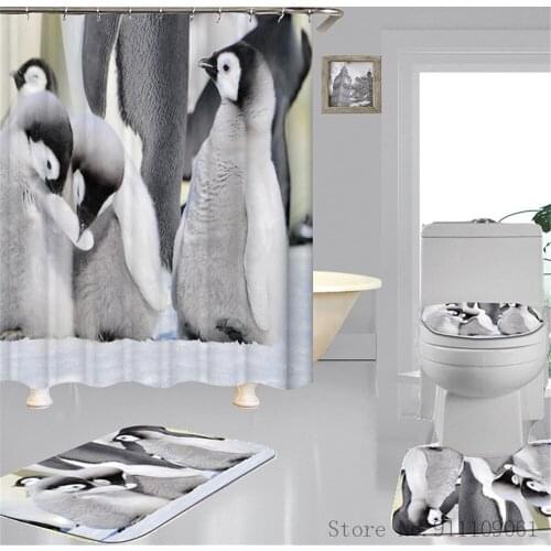 Penguin Horse Printed Shower Curtain Modern Waterproof and Mould Proof Polyester Bathroom Partition Curtain Non-slip Toilet Mats