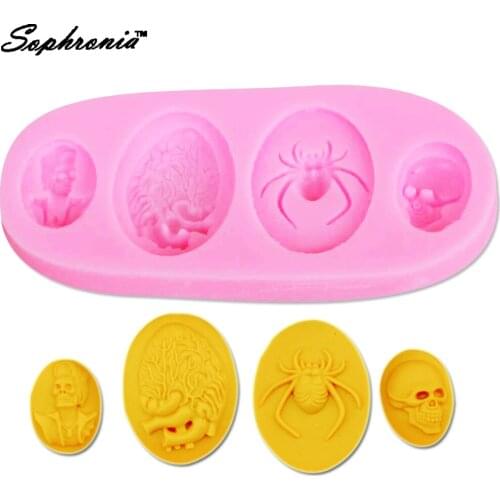 Sophronia Halloween Brain Skull Spider Fondant Cake Decoration Silicone Molds Cupcake Baking Tools handmade soap mold m681