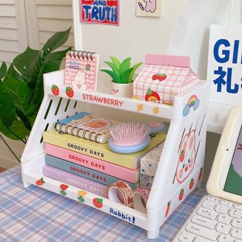 Kawaii Storage Rack 2 Layers Desk Organizer Cat Paw Ins Desktop Cosmetic Display Rack Stationery Storage Rack Table Organizer