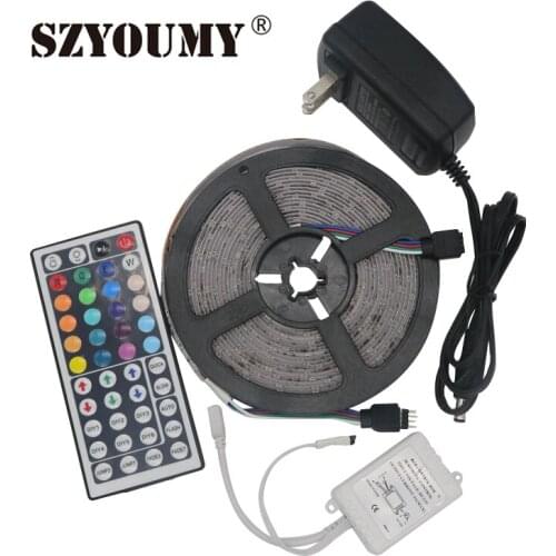 SZYOUMY 10M RGB Led Strip 3528 Flexible Strip Light 60leds/m SMD 300leds+44 Key IR Remote Controller+DC 12V 2A Power Adapter
