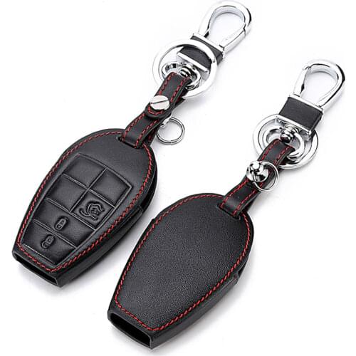 Genuine Leather Smart Key Cover Fob Case Shell For Jeep Renegade Grand Cherokee Liberty Patriot Chrysler 200 300 Car Key Cover