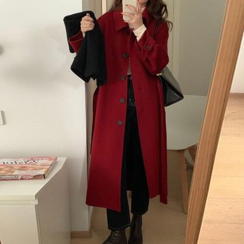 Vintage Woolen Coat Women 2021 Autumn Fashion Elegant Double-Faced Cashmere Coat Warm Loose Korean Hepburn Style Long Overcoat