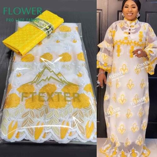 Yellow 2.5+2.5 Yards Bazin Riche Fabric For Guinea African Traditional Wedding Women Dresses 2021 Top Quality Dry Lace Materials