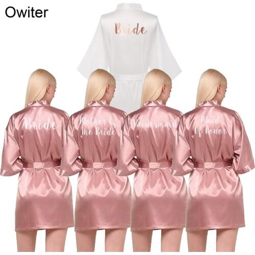 Owiter 2019 Women Mauve Silk Satin Bride Bridesmaid Robe Wedding Bridal Dressing Gown Sleepwear Bridal Robes White sexy Pajamas