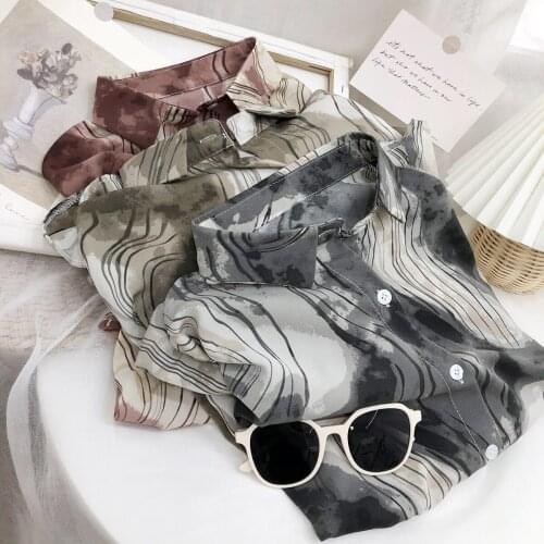 2021 Summer Womens Retro Temperament Niche Printed Long-sleeved Shirt Womens Early Autumn Loose Casual Lapel Drape Shirt