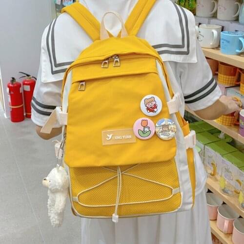 Womens Yellow Bag Backpack Girls Student Nylon Bookbag Ladies Female Backpacks Anti Theft Travel Rucksacks Preppy Style Bagpack