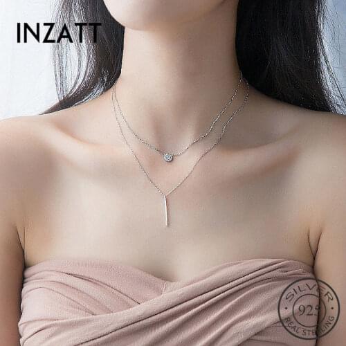 INZATT Real 925 Sterling Silver Elegant Double Layer Geometric Pendant Necklace Fine Jewelry For Women Wedding Party Bijoux