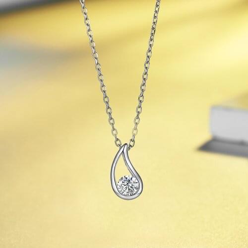 Elegant Water Drop Pendant Necklace Crystal 925 Sterling Silver Chain for Lover Womens Gift Generous Jewelry
