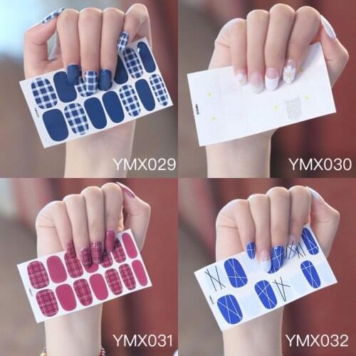 14Tips/Sheet Korea Style Full Nail Art Stickers Wraps Fingernail Patches Decals DIY Waterproof Manicure Strips Tool