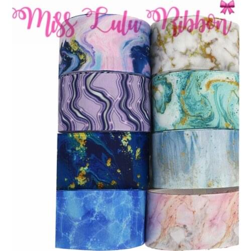 16mm-75mm Marble Series Rainbow Color Printed Grosgrain/Foe Ribbon DIY Hair Bowknots 50yards/roll