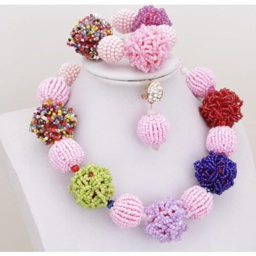 4UJewelry African Jewellery Crystal Balls Nigerian Beads Necklace Jewelry Set With Earrings and Bracelet 3 PCS Free Shipping