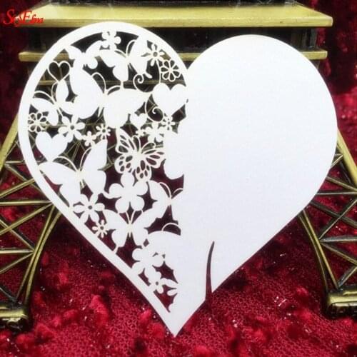 50pcs Heart Shape Cup Wine Glass Card Name Place Cards Laser Cut Wedding Decorations Birthday Bridal Favors Party Supplies 7Z