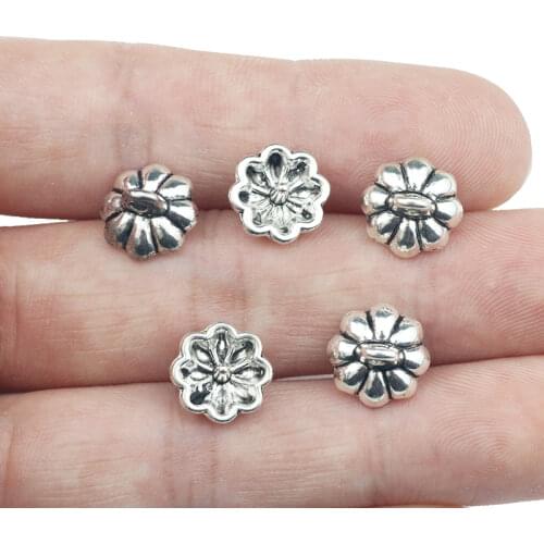 High Quality 50 Pieces/Lot 11mm*9mm Antique Silver Plated Floating Small Flowers Small Charms