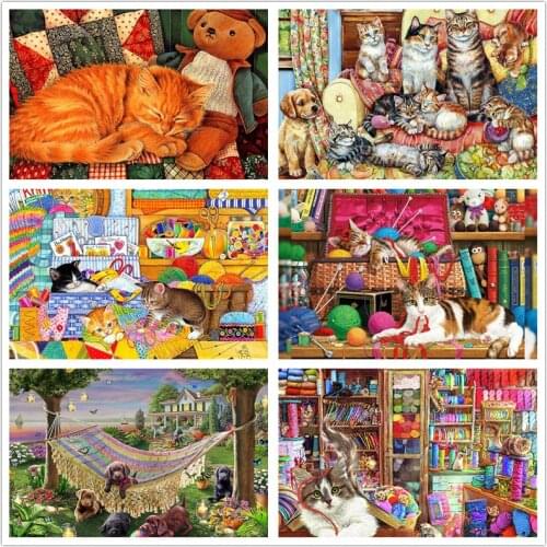 5D DIY Diamond Painting Full Square/Round Drill Cute Cat Mosaic Embroidery Cross Stitch Animals Picture Home Decoration