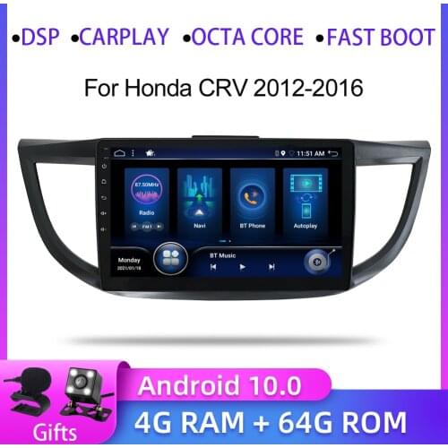 2DIN Android 10.0 For Honda CRV CR-V 2012-2016 Car Radio Multimedia Audio Player Navigation GPS 2 Din DVD 4GB 64GB DSP CARPLAY