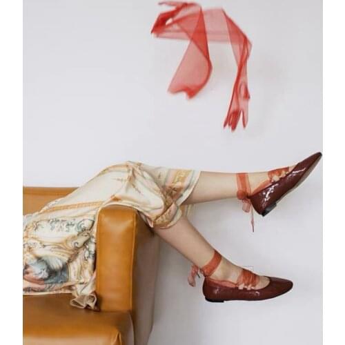 New Fashion Ballet Flats Genuine Leather Womens Shoes Riband Dress Flat Shoes For Women Round Toe Shallow Shoes Breathable