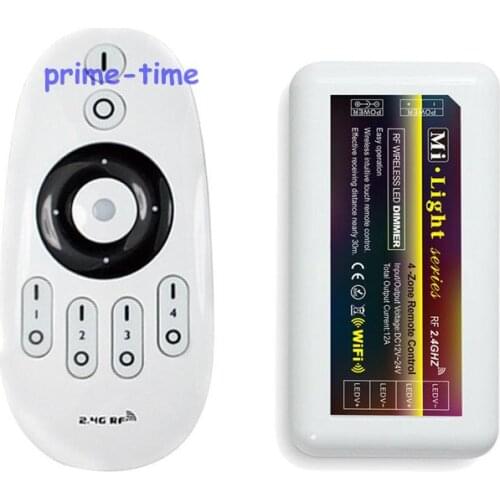 2.4G RF Wireless 4-Zone Touch Remote with DC12-24V 10A Mi.light RF Brightness Adjustable Dimmer Controller Set WiFi Compatible