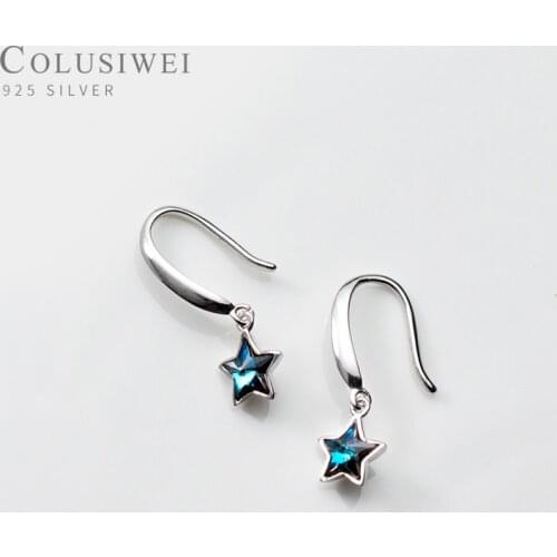 Colusiwei Blue Crystal 925 Sterling Silver Twinkle Stars Dangle Earrings For Women Fashion Elegant Ear Hook Fine Jewelry 2020