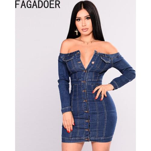 Модные джинсовые платья FAGADOER China At AliExpress